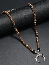 cheap Men&#039;s Jewelry-Men&#039;s Lava Rock Beaded Necklace with Turquoise and Crescent Moon Pendant - Boho Style, Adjustable Length, Unisex for Casual Wear, Outdoor and Daily Use