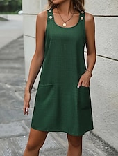 preiswerte Jeanskleider-Damen Minikleid Shiftkleid Unterkleid Urlaub Lässig Outdoor Urlaub Täglich Normale Passform Einfach Ärmellos U-Ausschnitt Schwarz Blau Grün Sommer