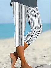 olcso Művészet és design nyomtatás-W női leggingsz Capri nadrág magas elasztikusság nyaralási divat utcai viselet teljes hosszúságú közepes derék grafikus vonalak  hullámok nyomtatás hőszigetelő meleg lélegző puha rugalmas kültéri