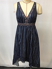 preiswerte Ausgefallene Kleider-Damen Minikleid Freizeitkleid Sommerkleid Unterkleid Boho-Kleid Elegant Mode Modern Täglich Strand Wochenende Normale Passform Farbblock Ärmellos V Ausschnitt Dunkelblau Sommer