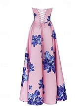 voordelige Roze-A-Lijn Avondjurk Bloemenprint Elegante Jurk Formele Avondfeest Vloerlengte Verwijderbare Eén Schouder Mouw en Bloemen met Plooien en Split Bruiloft Gast Jurk