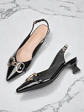cheap Slingback Pumps-Women's Green Glossy Slingback Kitten Heels with Buckle Detail – Elegant Pointed Toe Pumps, Perfect for Office Attire, Conference Looks, Cocktail Events &amp; Summer Work Outfits