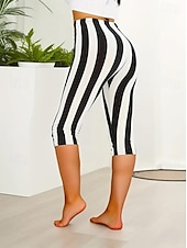 abordables Art &amp; Design Impression-Femmes Leggings Vacances ancien Mode Longueur complète Taille Moyenne Graphique Rayé Impression Chaleur Thermique Respirant Doux Élastique Extérieur Vacances Rue Noir Été Printemps Coupe Slim