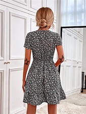 abordables Robes fleuries-Femmes Mini Robe Robe trapèze Occasionnel Extérieur Sortir Coupe Standard Fleuri Manche Courte Col en V Noir Rouge Bleu Abricot Été