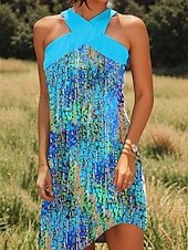 ieftine Rochii boho-Pentru femei Rochie Mini Rochie de Vară Rochie A line Vacanță Casual Ieșire Fit regulat Ombre Grafic Buline Fără manșon Gâtul halter Albastru piscină Mov Portocaliu Vară