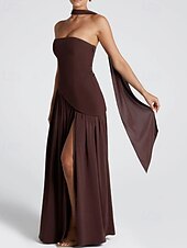 preiswerte Abschlusskleider-Damen Langes Kleid Maxikleid Weißes Kleid Abschlusskleid Partykleid Mode Party Abendgesellschaft Ausgehen Normale Passform Einfach Ärmellos Trägerlos Weiß Gelb Wein Marineblau Sommer