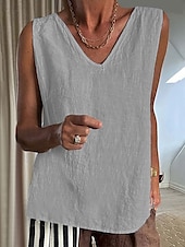 voordelige Overhemden-Dames Overhemd Linnen-geïnspireerde sets Blouse Effen Modern Casual Mouwloos V-hals Normale tops Dagelijks Feestdagen Zwart Blozend Roze Leger Groen Beige Grijs Zomer