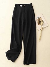 economico Pantaloni-Per donna Pantaloni in cotone e lino Gamba larga Chinos Vacanza Stile Etnico Essenziale Lunghezza intera Vita Alta Semplice Tasca Comodo Morbido Confortevole Micro-elastico All&#039;aperto Streetwear Nero