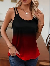 baratos Camiseta de Alças de Arte e Design-Mulheres Malha Íntima Âmbar Cores Gradiente à moda Sem Manga Gola Redonda Scoop pescoço Tops regulares Diário Com Corte Vinho Azul Verão Primavera