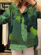 abordables Chemises-Femmes Chemise Chemises en coton et lin Chemisier Bloc de Couleur Moderne Occasionnel manche longue Col de chemise Hauts Réguliers Quotidien Sortir Imprimé Jaune Rouge Fuchsia Vert Gris Clair Été