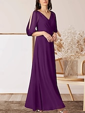 preiswerte Bodenlänge-A-Linie Brautmutterkleid Hochzeitsgast Elegant V Ausschnitt Bodenlang Chiffon Halbarm mit Raffung 2025