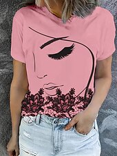 billige Kunst &amp; Design t-skjorte-Dame T skjorte Sommertopper Grafisk Klassisk Fritid Kortermet Crew-hals Crop Tops Daglig Helg Trykt mønster Rosa Sommer Vår Høst