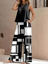 preiswerte Zweiteilige Sets-Damen 2 Teile Urlaub Tägliche Hosen Sets Ärmellos Rundhals Floral Grafik Lässig Täglich Schwarz Gelb Rot Sommer Weit Passform