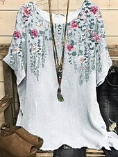cheap Art&amp;Design tee-Women&#039;s Shirt T Shirt Tee Top Flowers Elegant Fashion Modern Short Sleeve Crew Neck Regular Tops Daily Weekend Print White Pink Blue Purple Green Summer