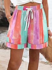 economico Cortometraggi grafici-Per donna Shorts Vacanza Vintage Casual Corto Misura del girovita medio Grafico A righe Astratto Elastico in vita Vacanza Streetwear Viola Fuschia Arancione Estate Primavera Vestibilità regolare