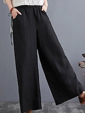 abordables Pantalón liso de lino y algodón-Mujer Pantalones de lino y algodón pantalones Ropa de calle Casual Longitud total Cintura Media Plano Bolsillo Cintura elástica Al Aire Libre Cómodo Ropa Cotidiana Noche Albaricoque Negro Azul Morado