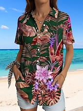 olcso Női nyári felsők-Női Ing Grafika Falevél Hawaii Szüret Tropikus Napi Ujjatlan Rövid ujjú Állógallér Normál felsők Napi Rubin Medence Bíbor Lóhere Világoskék Nyár Tavasz