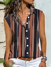 cheap Stripe&amp;Geometric Tank Top-Women&#039;s Camisole Tank Top Striped Daily Casual Sleeveless V Neck Regular Tops Daily Buttons Print Yellow Red Blue Summer Spring
