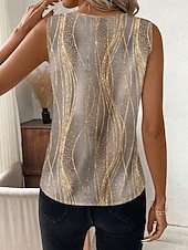 billige Stripe og geometrisk tank topp-Dame Camisole Tank Top Grafisk Polkadotter Stripet Stilfull Fritid Ermeløs V-hals Vanlige topper Daglig Trykt mønster Svart Hvit Grønn Kakifarget Sommer Vår