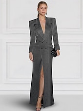 cheap Floor Length-Blazer Dress Mermaid / Trumpet Evening Gown Elegant Dress Pinstripe Tuxedo Dress Zipper Up Wedding Guest Formal Floor Length Long Sleeve Peak lapel collar Satin with Pocket 2025