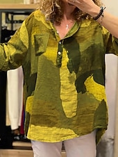 abordables Chemises-Femmes Chemise Chemises en coton et lin Chemisier Bloc de Couleur Moderne Occasionnel manche longue Col de chemise Hauts Réguliers Quotidien Sortir Imprimé Jaune Rouge Fuchsia Vert Gris Clair Été