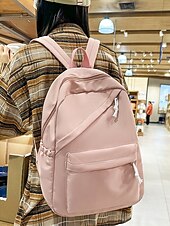 abordables Sacs à dos de Collège-Sac à dos d&#039;école unisexe en nylon de couleur unie avec design multi-poches - sac à dos léger et minimaliste pour adolescents et étudiants