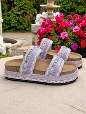 preiswerte Rutschsandalen-Damen-Sandalen im Boho-Stil in Blau mit Webmuster – Plateau-Slipper im Ethno-Stil für Strandurlaube und lässige Sommeroutfits