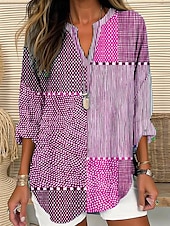 economico Top a Righe e Geometrici per Donne-Blusa da Donna Maniche Lunghe Tunica Tops Graphic Geometrico Pois Elegante Stile A V Regular Tops Stampa Giornaliera Rosa Blu Arancione Verde Estate Primavera