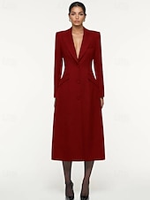 abordables Longueur du plancher-Robe Blazer A-Line Mère de la Mariée Robe Tuxedo Élégante Simple Minimaliste Formelle Col en V Taille Cintrée Longue au Sol Crêpe Élastique Manches Longues Poches à Rabat avec Boutons Recouverts