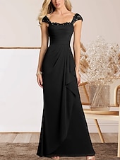 voordelige Vloerlengte-A-Lijn Moeder van de Bruid Jurk Bruiloft Gast Elegante Hartvormige Vloerlengte Chiffon Kap Mouw met Kant Ruching