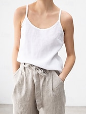 halpa Puserot &amp;amp; Paidat-Naisten Pellava paita Pusero Camisole Tank Top Tavallinen Vapaa-aika Hihaton Tiukka pyöreä kaula-aukko Tavalliset topit Päivittäin Pyhäpäivä Avoin selkä Musta Valkoinen Purppura Kesä