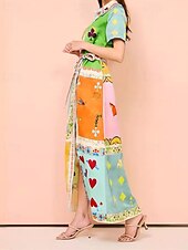 abordables concevoir des robes en coton et lin-Femmes Robe Longue Maxi Robe Robes en coton et lin Robe Décontractée Mode Extérieur Soirée Fête Coupe régulière Bloc de Couleur Manche Courte Col de chemise Orange Été