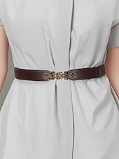 cheap Women&#039;s Belt-Women&#039;s Vintage Elastic Waist Belt with Bronze Scroll Buckle – Faux Leather Cinch Belt for Dresses and Blouses, Elegant Style for Daily Wear and Formal Occasions