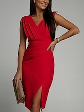 abordables Robe de cocktail-Femmes Mini Robe Robe moulante Anniversaire Coupe régulière Couleur Unie Sans manches Col en V Noir Rouge Bleu Violet Été
