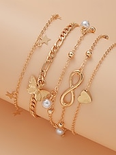 economico Bracciale da donna-Set di cavigliere da donna placcate in oro a strati con ciondoli a forma di farfalla, cuore, stella, infinito e perla - regolabili, stile boho chic per la spiaggia e l&#039;abbigliamento casual