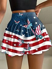 preiswerte Tag der Unabhängigkeit-Feminines Patriotischer Rock Mode Lässig Mini Hohe Taille Röcke Grafik Schmetterling Gestreift Dehnbar Täglich Blau Sommer Strickpolyester