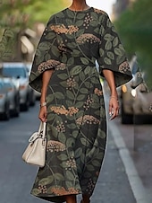 abordables Robes fleuries élégantes-Femmes Robe Midi Robe Fleurie Robe Imprimée Classique Moderne Extérieur Vacances Quotidien Coupe régulière Fleur Demi Manches Col ras du cou Rose Claire Vert foncé Orange Été