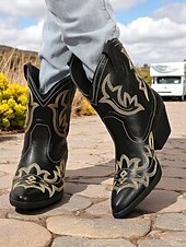 levne Cowboy &amp; Western Boots-Dámské tyrkysové kovbojské boty z umělé kůže, westernové, s vyšívanou špičatou špičkou, do poloviny lýtek, vhodné pro outfity ve venkovském stylu, rodea a venkovní akce.