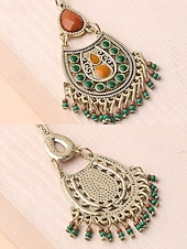 cheap Women's Earring-Women's Bohemian Teardrop Dangle Earrings – Vintage Tribal Style with Beaded Fringe, Lightweight Statement Jewelry for Parties and Festivals