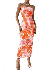 preiswerte Elegante Blumenkleider-Damen Midikleid Boho-Kleid Elegant Sexy Boho Figurbetontes Kleid Blumen Ärmellos Trägerlos Hellrosa Magenta wasserblau Blau Sommer