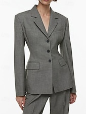baratos Terninhos de calça da mamãe-Conjunto de Blazer e Calças com Cintura Ajustada para Mãe da Noiva Blazer em Forma de Ampulheta Vintage Simples Decote em V Lapela Rebatida Comprimento Total Comprimento do Tornozelo Manga Longa com