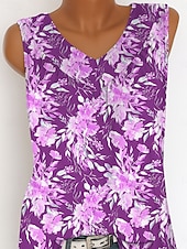 abordables Débardeur Floral-Femmes Débardeur caraco Fleuri Graphique ancien Tropical Élégant Sans manches Col en V Hauts Longs Quotidien Imprimé Jaune bleu marine Violet Vert Été Printemps