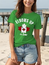 billige Uavhengighetsdag Topp-Canada Kvinners T-skjorte grafisk flagg bokstav vintage stilfull avslappet kort erme crew-hals rund hals vanlige topper daglig helg trykk svart og hvit hvit svart svart hvit rød