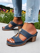 billige Uformelle sandaler-damesandaler med grov hæl – hult strass-design, retrospennedekor, komfortabel såle, for turer utendørs, hage og uformelle sommerantrekk