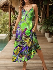 cheap Art&amp;Design Dress-Women&#039;s Maxi Dress Sundress A Line Dress Slip Dress Vacation Casual Flowy Beach Regular Fit Floral Graphic Animal Sleeveless V Neck Spaghetti Strap Yellow Red Blue Purple Summer Spring