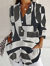ieftine Topuri de artă și design pentru femei-Pentru femei Cămașă Geometric Zilnic Stilat De Bază Manșon Lung Guler Cămașă Topuri obișnuite Zilnic Concediu Nasturi Imprimeu Negru Bleumarin Albastru piscină Mov Trifoi Primăvară Toamnă