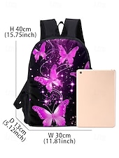abordables Sacs à dos pour Enfants et Adolescents-Ensemble de 3 sacs à dos d&#039;école à imprimé papillon pour filles avec sac à lunch isotherme et trousse à crayons - léger et élégant pour l&#039;école primaire et le collège, les voyages ou les pique-niques