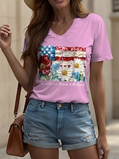 economico Magliette Giorno dell’Indipendenza-Maglietta Patriottica da Donna Grafica Floreale Lettera Vintage Elegante Classica Maniche Corte Collo A V Regular Tops Stampa Quotidiana Week-end Nero Bianco Rosa Blu Viola Estate Primavera