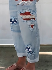  Pantaloni patriottici da donna in stile lino 3D stampa pantaloni vacanza vintage stile etnico lunghezza intera cordoncino tasche laterali stampa traspirante comodi inelastici weekend