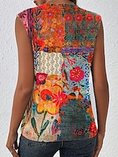 billige Blomstrete tanktop-Dame Camisole Tank Top Blomstret Grafisk Elegant Bohem Årgang Ermeløs Crew-hals Vanlige topper Svart Oransje Sommer Vår